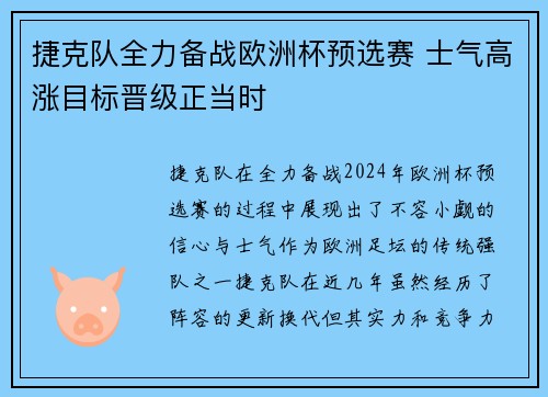 捷克队全力备战欧洲杯预选赛 士气高涨目标晋级正当时