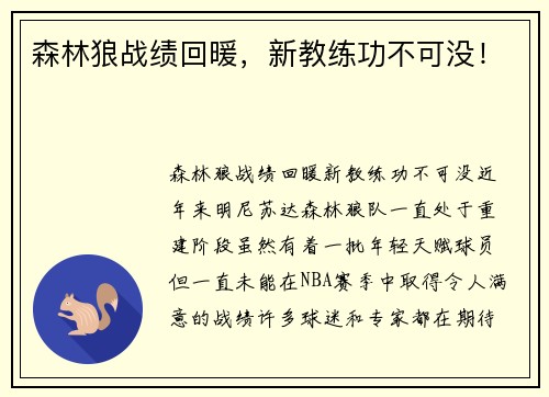 森林狼战绩回暖，新教练功不可没！