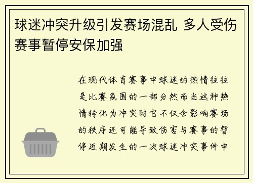 球迷冲突升级引发赛场混乱 多人受伤赛事暂停安保加强