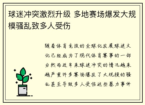 球迷冲突激烈升级 多地赛场爆发大规模骚乱致多人受伤