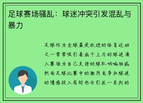 足球赛场骚乱：球迷冲突引发混乱与暴力
