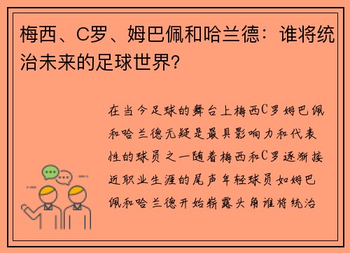 梅西、C罗、姆巴佩和哈兰德：谁将统治未来的足球世界？